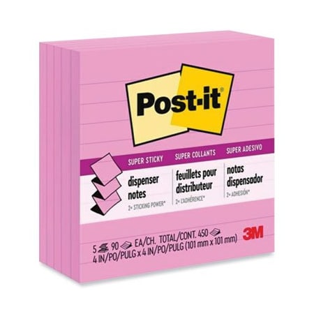 3M Commercial Post-It, Pop-Up Notes Refill, Lined, 4 X 4, Neon Pink, 5PK R440NPSS